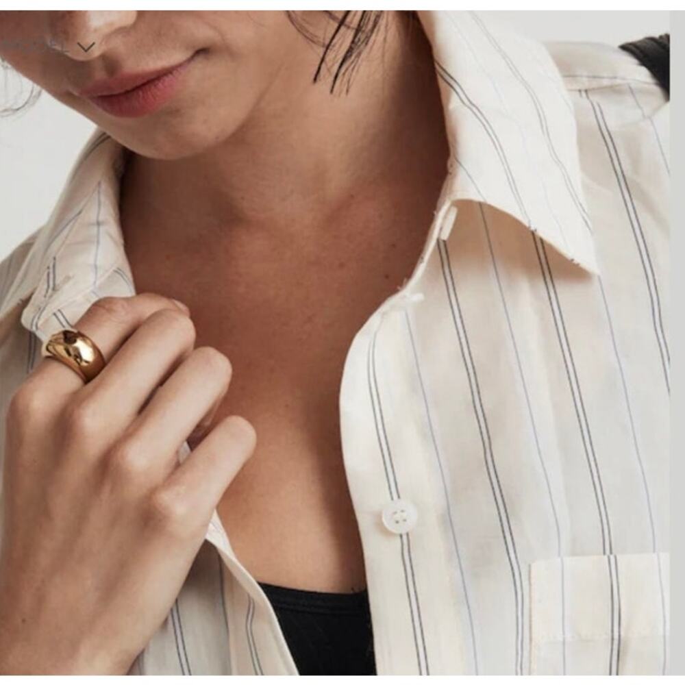 Madewell Relaxed Ivory Striped Button Up Blouse XS Drapey Lightweight Shirt - Picture 2 of 10